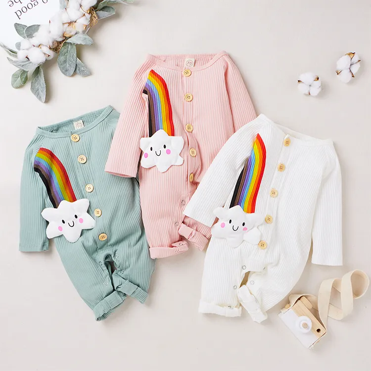 2022 Spring Cute Unisex Bodysuits Baby Clothes Round Collar Jumpsuit With Long Sleeves