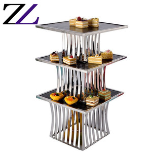 Buffet prodotti del bigné di cerimonia nuziale piedistallo cremagliera riser set 3 tier buffet oro ceramica antipasto foglia dessert display del vassoio del basamento - Product Image 2