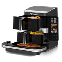 Anbolife Nueva Freidora de Aire Eléctrica de 3 Capas con Funciones para Hornear Pizza, 7L + 5L + 12 Pulgadas, Cesta Doble, Pantalla LCD, Pantalla Táctil Plegable, OEM