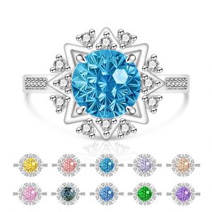 Wedding Jewelry Finger Band for Women Luxury Colorful Zircon Finger Ring Bride Super Sparkly High Carbon Diamond <b>Snowflake</b> Ring - Product Image 1
