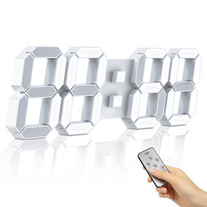 Đồng hồ báo thức kỹ thuật số LED treo tường 3D phát sáng lớn trang trí nhà cửa văn phòng phòng tập thể dục điều khiển từ xa số trắng EMAF - Product Image 1