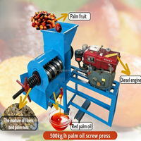 Chinese fabriek kleine palmolie-extractiemachine 300-500kg/u schroefpalmoliepers met dubbele aandrijving 4KW motor / 8PK dieselmotor