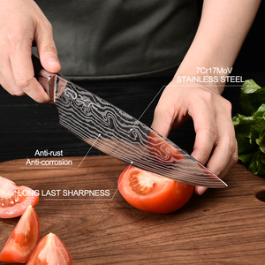 12 pezzi 7Cr17MoV Set di coltelli da cucina in acciaio inossidabile damasco con motivo Laser per chef e professionisti domestici - Product Image 6