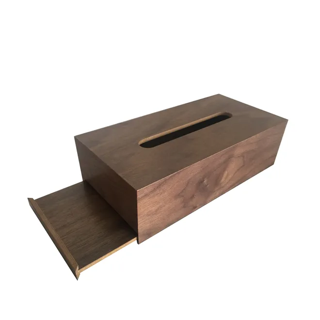 직사각형 호두 조직 상자 슬라이드 아웃 바닥 디자인 나무 조직 상자 커버 나무 스토리지 케이스 홀더 냅킨/조직