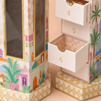Boîte de rangement hexagonale Leabon, Calendrier de l'Avent Ramadan, Fenêtre en feuille d'or, Emballage cadeau Moyen-Orient, Vente en gros, Usine