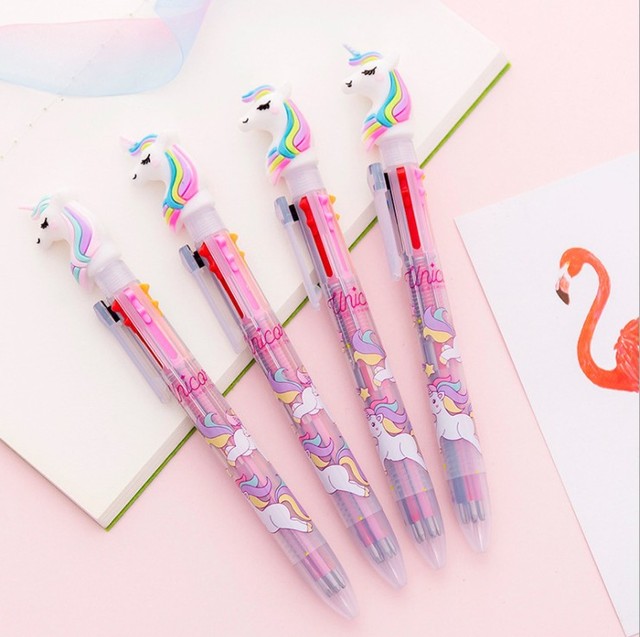 Promotional Kawaii Uniicorn Ballpoint Creative Cartoon Click Multi-color Pen 10 in 1 Cute Pens Ballpoint Pen