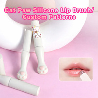 Pinceau applicateur de maquillage portable en silicone en forme de patte de chat avec capuchon pour estomper le rouge à lèvres et les masques labiaux