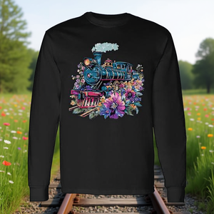 Camiseta de manga larga con estampado de tren de vapor y flores - Product Image 3