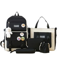 Sac à Dos Imprimé LOGO Vente en Gros, Ensemble de Quatre Pièces Style Harajuku Coréen, Sac à Dos Grande Capacité de Cinq Pièces pour Étudiants