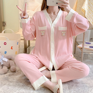 S0093G Mujeres embarazadas <span class=keywords><strong>Lactancia</strong></span> Pantalones largos de <span class=keywords><strong>manga</strong></span> <span class=keywords><strong>larga</strong></span> Confinamiento Alimentación Leche Chaqueta Suelta Tallas grandes Ropa de dormir para mujer - Product Image 6