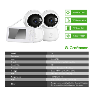 Y3 Dual 2.4G 5G WIFI Baby Camera With 4.3 Inch Monitor Display Two-Way AudioHome Security Tracking GCraftsman OEM Wholesale Y3 B - Product Image 2