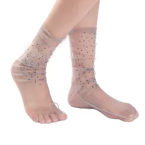 Sexy Lace Mesh Transparent Women Socks girls Summer Fashion acrylic solid Cute Elasticity Silk Sock For Ladies Black White Socks