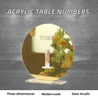 Numéros de table personnalisés en acrylique 3D pour mariage, dorés, transparents, modernes, circulaires, imprimés en sérigraphie, 6 po x 4,0 po, avec base pour panneau de place