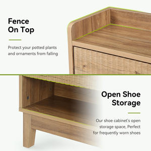 Meuble à chaussures étroit moderne facile à assembler avec 2 tiroirs rabattables, rangement dissimulé et étagère ouverte, 31,5 po de large, pour entrée - Product Image 5