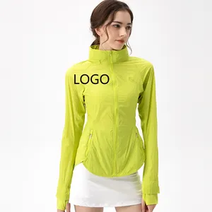 Jaket olahraga wanita, kaus olahraga Wanita Atasan yoga ritsleting kasual musim panas logo kustom