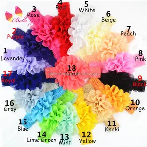 BELLEWORLD 18 colors chiffon flower headbands baby soft lace fabric flowers DIY elastic headbands for clothing