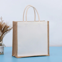 Sac fourre-tout en toile de jute réutilisable, grand format, en chanvre et lin, avec poche avant en coton, idéal pour les cadeaux et le shopping (vente en gros)
