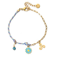 Pulsera de Cuentas Estilo Francés con Diseño de Margarita Oceánica |   Cadena de Acero Inoxidable, Joyería Boho para Vacaciones en la Playa, Venta al por Mayor para Mujer