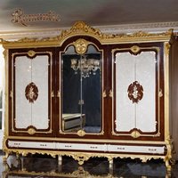 Cadre de lit double capitonné en bois massif doré de style européen, taille king, chambre à coucher, vintage royal, couleur personnalisable, ensemble complet
