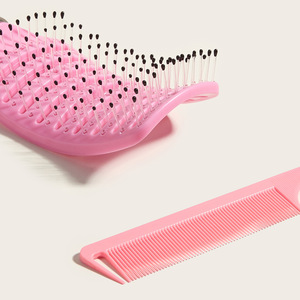 Grand peigne à cheveux incurvé, lot de 2, peigne de massage à neuf rangées, peigne à queue pointue pour cheveux bouclés, peigne lissant en plastique rose - Product Image 3