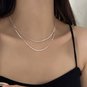 Cadena de Plata de Ley S925 con Eslabones Cuadrados Tipo Espina de Serpiente, 80 cm, Cadena Larga para Suéter, Diseño Moderno, Collar para Mujer - Product Image 2