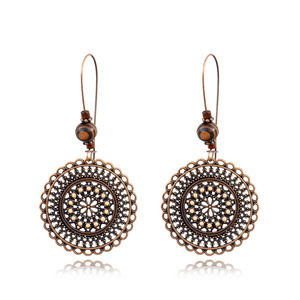 Vintage Alloy <b>Drop</b> Earrings Antique <b>Bronze</b> Plated Flower Pattern Women's Jewelry - Product Image 5