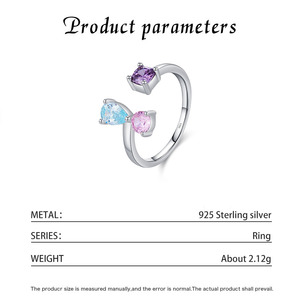 S925 Sterling Silver Open <b>Adjustable</b> <b>Ring</b> Inlaid Three Color Zircon Fashion Stackable Jewelry Gift For Women Daily Party Wear - Product Image 5
