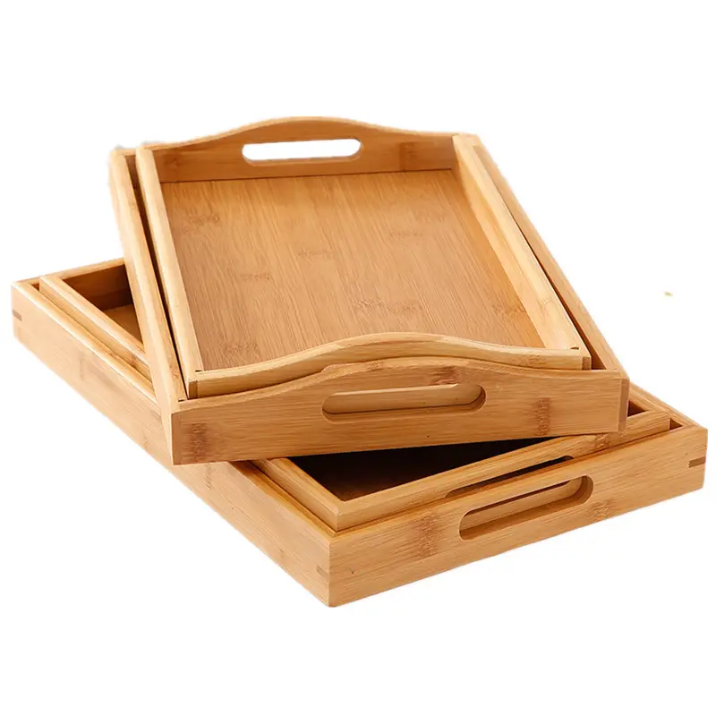 Su misura di bambù vassoi da caffè tavolo da tè che serve vassoio di legno con manico
