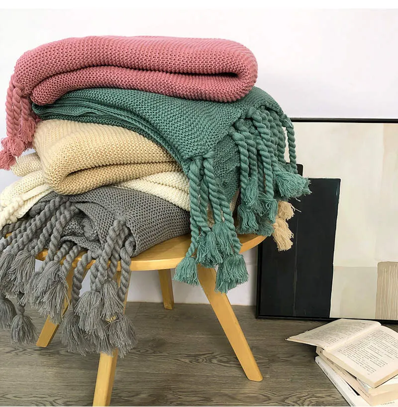 Couverture tricotée de couverture de queue de lit de séjours à domicile en laine grossière épaissie Nordic INS