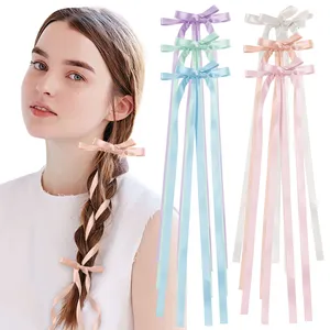 Design coréen mode fille fleur arc Satin Super fée grandes longues queues nœud papillon cheveux arcs pinces à cheveux tressage cheveux cravate