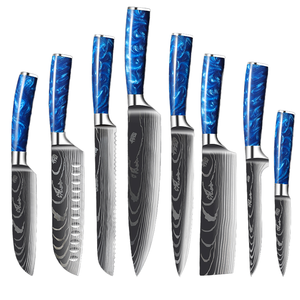 Juego de cuchillos de cocina de 1-10 piezas con mango de resina verde, patrón láser de Damasco, cuchillo de chef de acero inoxidable para cortar carne y trinchar - Product Image 1
