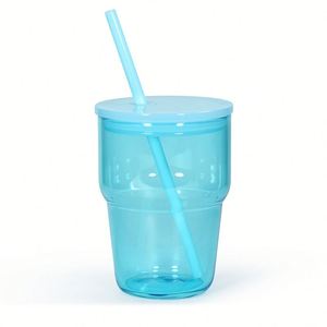 Compact Portable Tiered Clear Glass Cup Gradient Pink With Straw Lid for Office Daily Drinking - Product Image 6