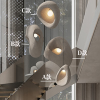 Lustre d'escalier de Style Wabi-Sabi Lampe de maison japonaise créative pour B & B Duplex Loft Matériau en résine et plumes de taille moyenne