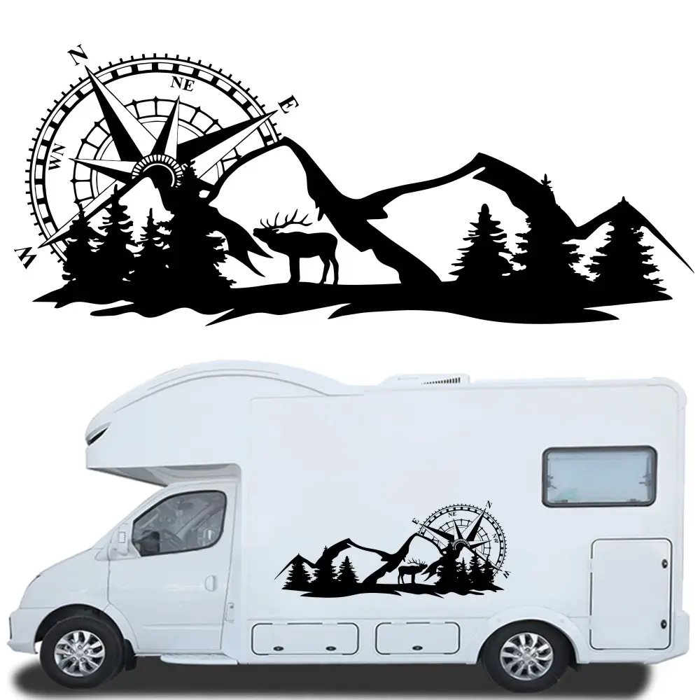 1 Pair Compass Motorhome Vinyl Graphic - Nautical Camper Car Caravan Stickers Decals