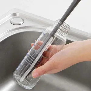 Wholesale Long Handle Eco-Friendly Silicone Water Cleaning <b>Brushes</b> Modern Design Baby <b>Bottle</b> Kitchen Cleaner Wheel PP TPR for - Product Image 5