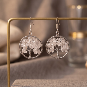 Women's Silver-Plated Brass Earrings Carved <b>Tree</b> Life & Healing Moon Stone Classic Style Handmade Customized Color Party Gift - Product Image 3