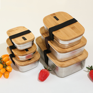 Wood style Stainless steel with bamboo lid bento box wooden tiffin box