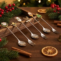 Ensemble de couverts de Noël en acier inoxydable BST, design minimaliste, motifs de dessins animés, cuillères à dessert et à café