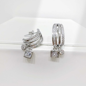 wholesale plata 925 sterling silver Geometric western earring exaggerate wedding zircon round Brilliant Cut hip hop earrings - Product Image 4