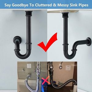 Kit di Scarico per <span class=keywords><strong>Lavandino</strong></span> <span class=keywords><strong>con</strong></span> <span class=keywords><strong>Sifone</strong></span> <span class=keywords><strong>a</strong></span> P da 1-1/4\", Altezza Regolabile, Moderno e Durevole in Acciaio Inox <span class=keywords><strong>con</strong></span> Finitura Opaca - Product Image 5