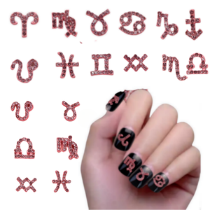 Recién llegado, 12 Constelaciones rosas sin anillos circulares y diamantes con incrustaciones de 12 signos del zodiaco, decoración de <span class=keywords><strong>uñas</strong></span> de aleación - Product Image 1