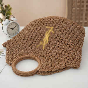 Sac à main d'été en paille tressée style <span class=keywords><strong>français</strong></span>, décontracté, pour femme, avec poignée ronde, ajouré, sans logo, idéal pour les vacances - Product Image 4