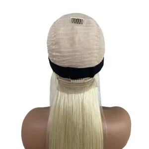 New Arrive Platinum Gold Color Long Straight Party Wig HD Lace Frontal Wigs Human Hair With Bangs For Black White Women Wig