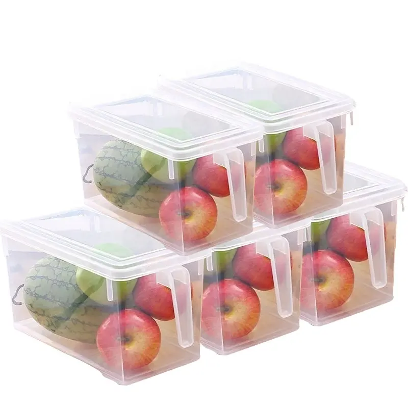 صندوق حفظ طعام الثلاجة مع غطاء لمنظمي المطبخ مقبض صناديق تخزين طعام بلاستيكية محكمة الغلق