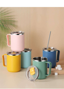 Stainless steel insulated <b>coffee</b> <b>cup</b> <b>with</b> handle, double wall vacuum travel drum cover, <b>straw</b> insulated water <b>cup</b> - Product Image 2