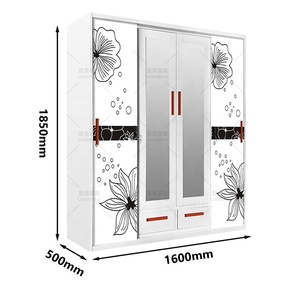 Schlafzimmer möbel Schrank Glas druck Design vier <span class=keywords><strong>4</strong></span> Tür Metall Schiebe spiegel Tür Stahl Almirah Kleider schrank Designs - Product Image 3