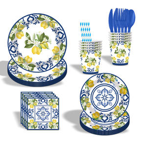 סיטוני לבן כחול פורצלן כחול יום הולדת מצרכי מזון לוחיות נייר מפיות מפות מפת שולחן - Product Image 2