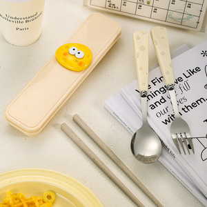 Cheese Spoon Fork And Chopsticks Set 3 Piece Portable Cutlery For Children With Storage Box Cartoon Design - Product Image 3