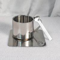 Ensemble de 3 tasses à café en acier inoxydable de style nordique minimaliste avec soucoupe et cuillère résistantes à la chaleur pour boissons chaudes