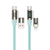 Kabel Pengisian Daya Cepat 4-in-1 Multi Fungsi USB/iOS 240W dengan Pengisi Daya dan Layar LED, Berlapis Karet Silikon Cair yang Lembut